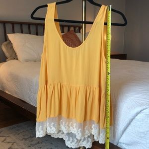 Chloe K Yellow Boho Tank Top Lace Trim Lightweight Cami
